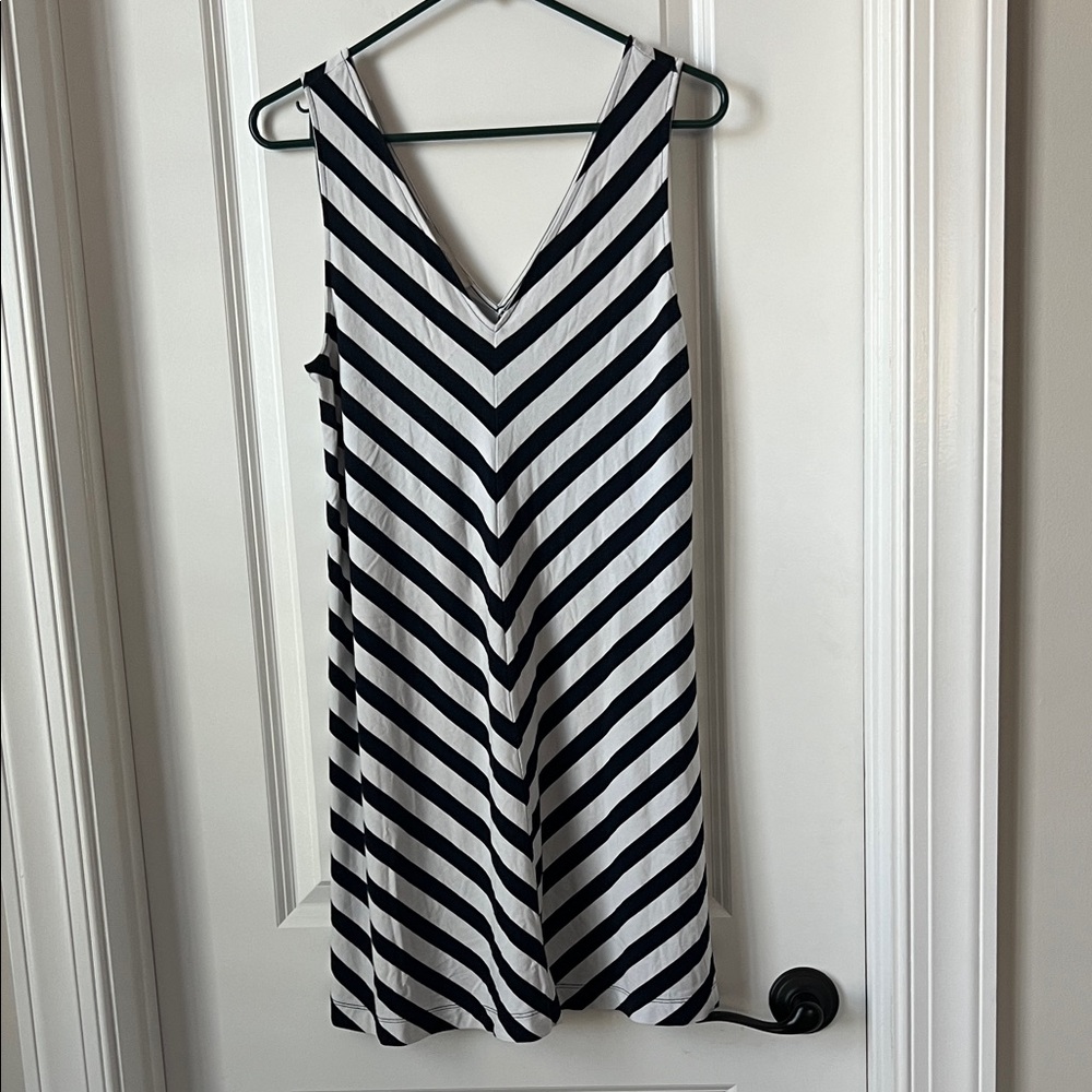 LOFT Striped Dress in Navy Blue and White